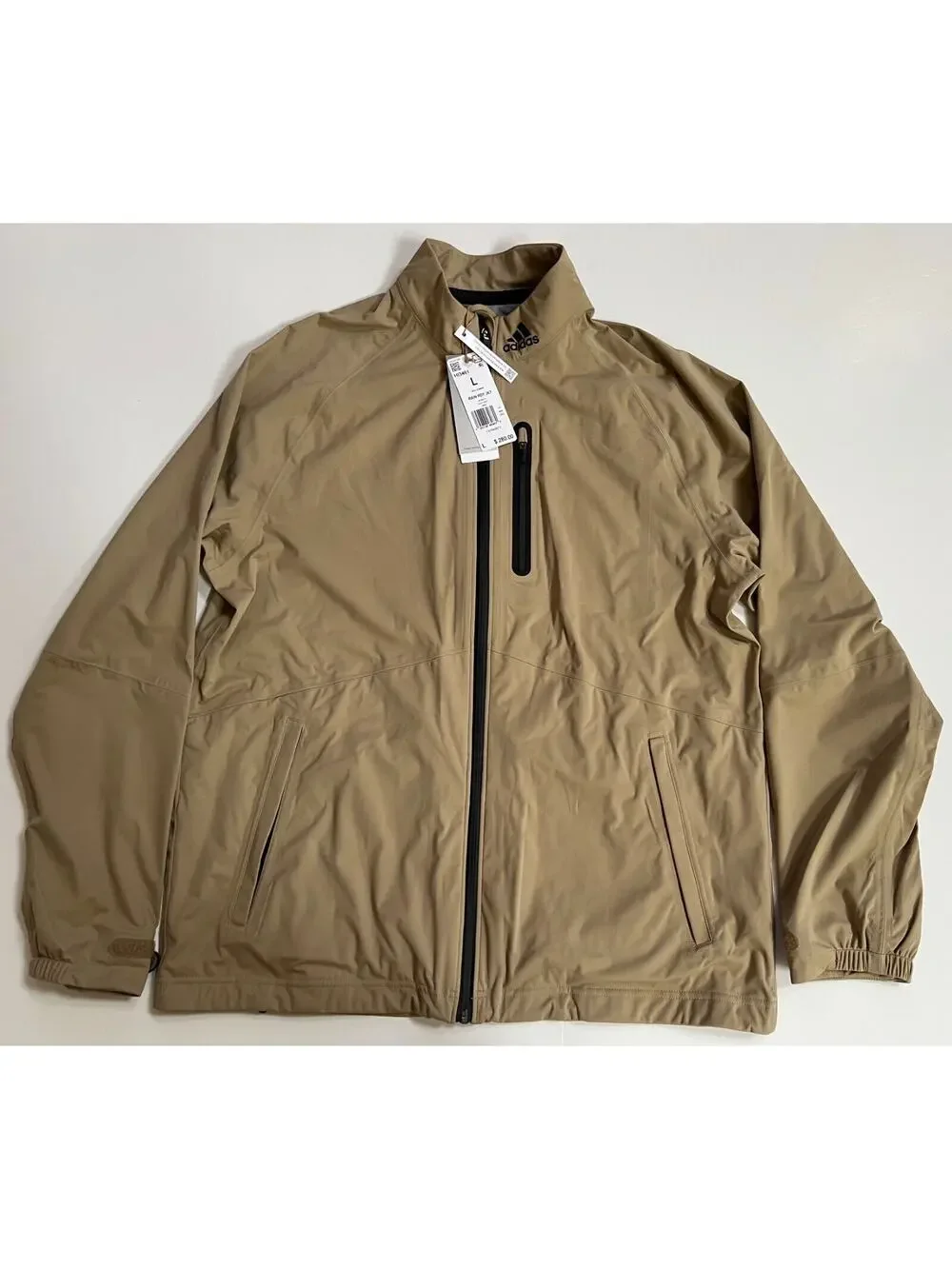 Adidas Rain Ready Full Zip Golf Jacket Hemp Beige Tan HI3461 Men's Size L
